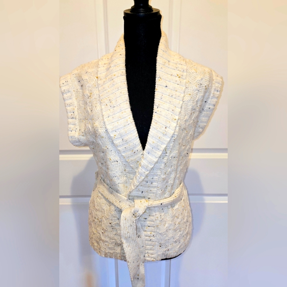 THE LIMITED Sweater Short Sleeve Wrap Vest Winter White Marled Sz Sm